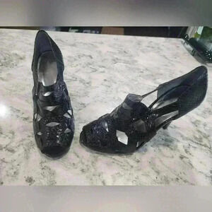 Calvin Klein Womens Snakeskin Leather High Heel Sandals Black Size 7M